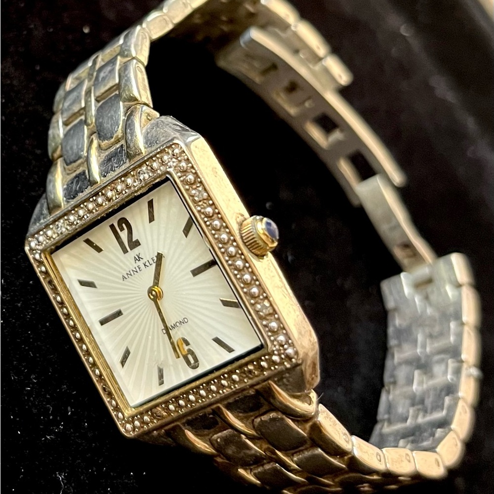 Anne Klein Ladies 2-Tone Watch 10/8715 – AK Crystal Accent Square Face, New Batt